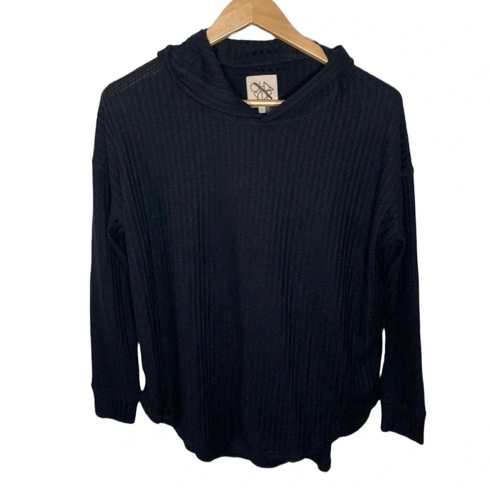 Chaser black waffle knit circle knit thermal lounge hoodie size S